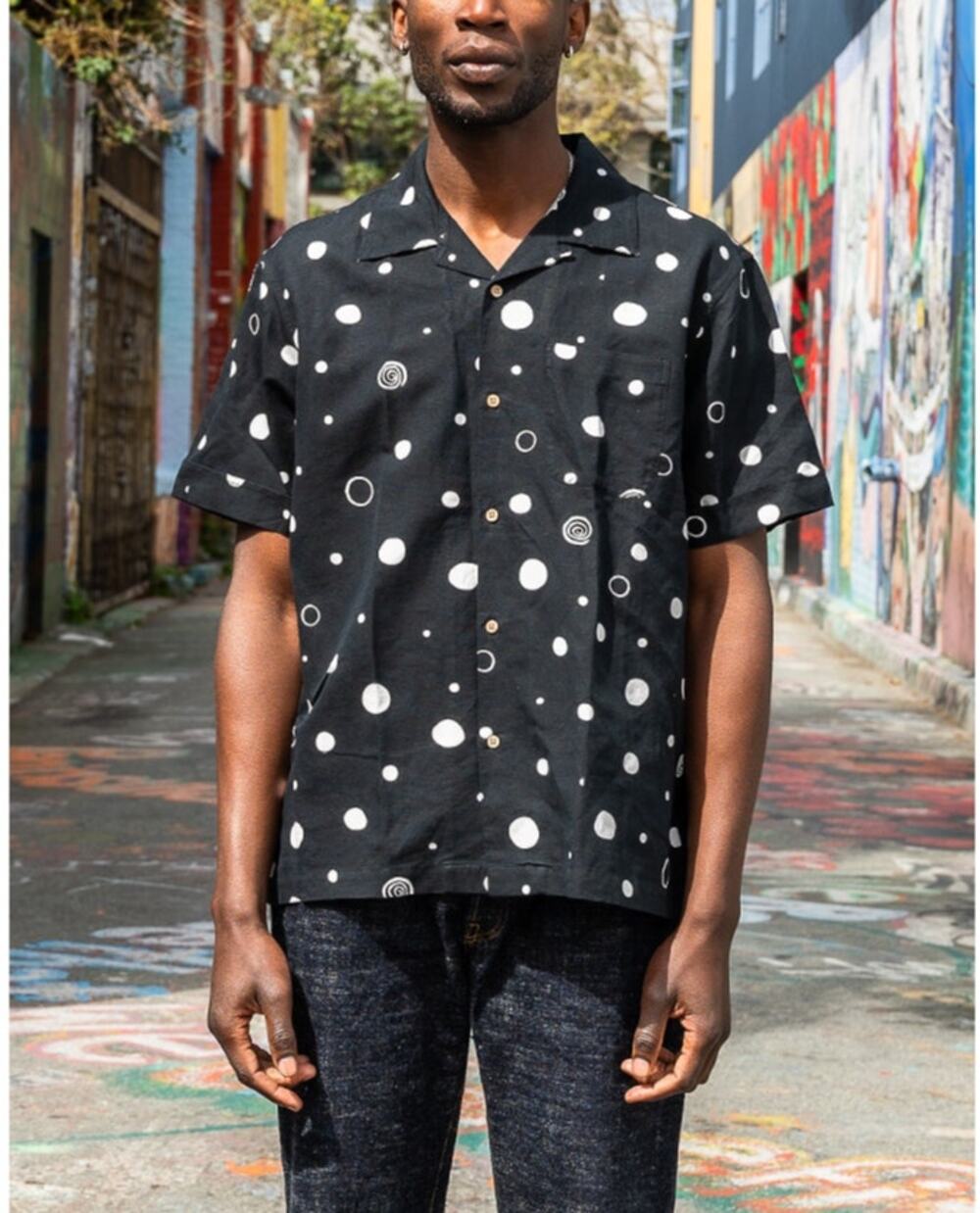 3sixteen Linen Short Sleeve Calder Dot Black Vacation Camp Shirt Large NEW Loop